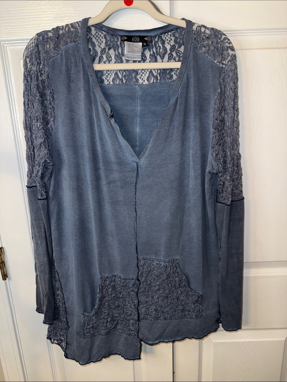 Tru Luxe Jeans Dusty Blue Lace-Back Tunic